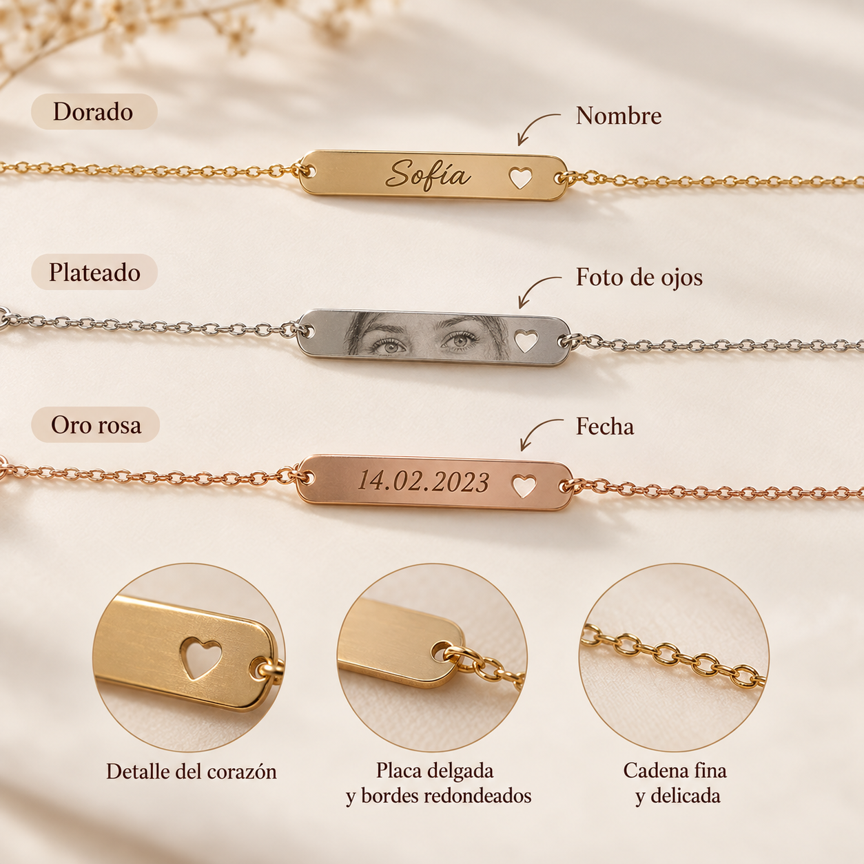 Pulsera de Barra Personalizada con Foto, Texto u Ojos - Imagen 6