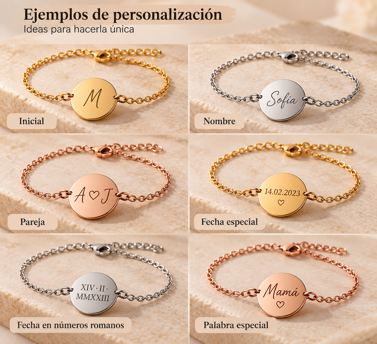Pulsera Medalla Personalizada con Nombre, Iniciales o Fecha - Imagen 2
